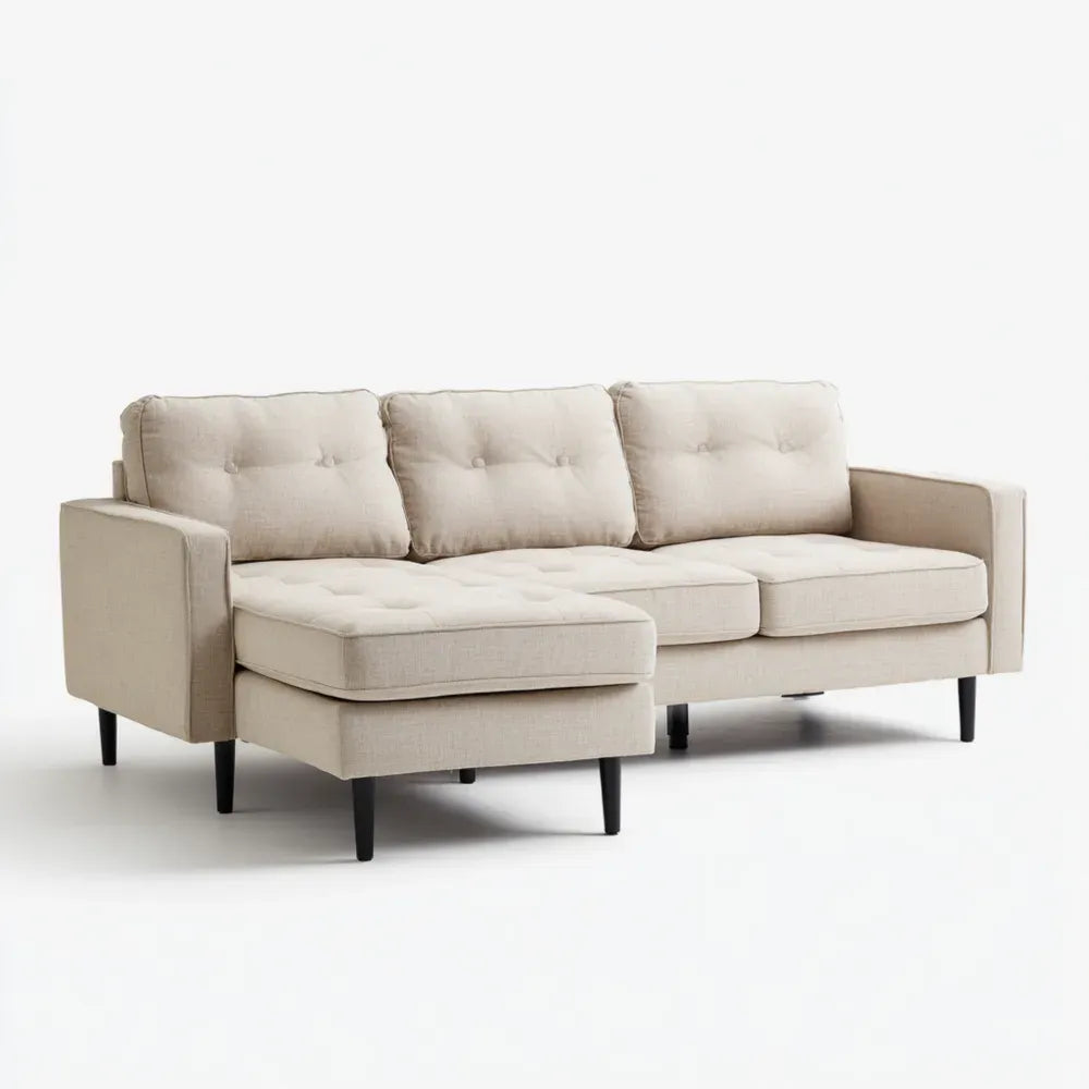 Sectional Sofa Fabric Upholstery 220x85x80 cm - Beige - Contemporary Design