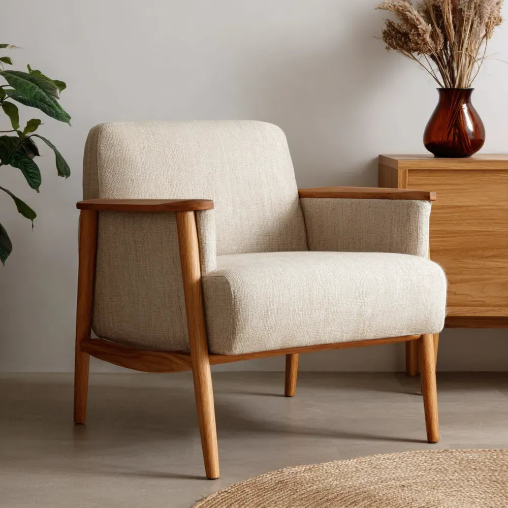 Armchair Fabric Upholstery 75x80x85 cm – Beige – Mid-Century Modern Design