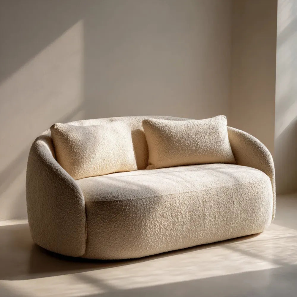 Loveseat Sofa Bouclé Fabric 150x85x75 cm - Cream - Modern Design