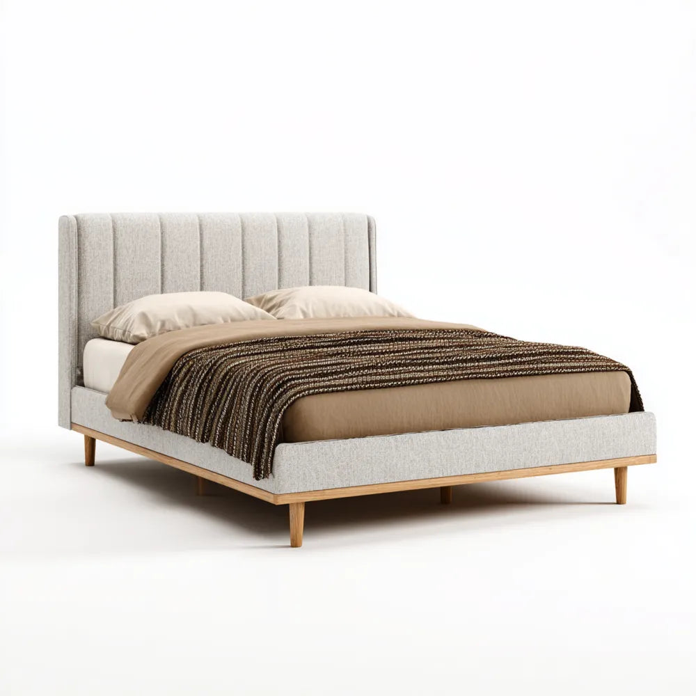 Double Bed Upholstered Fabric 200x160x100 cm - Light Gray - Modern Design