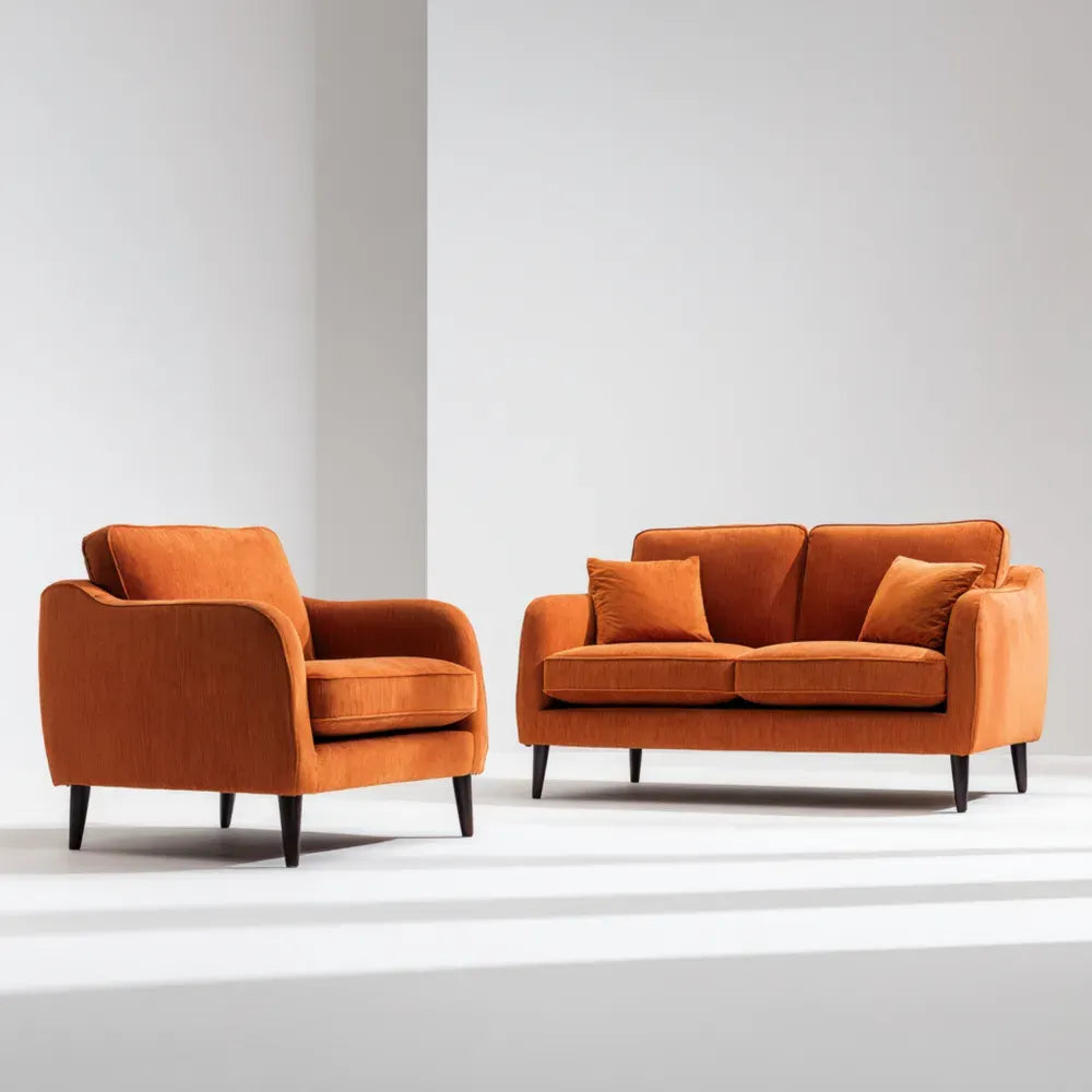 Sofa Set Fabric Upholstered 150x90x80 cm – Orange – Contemporary Design