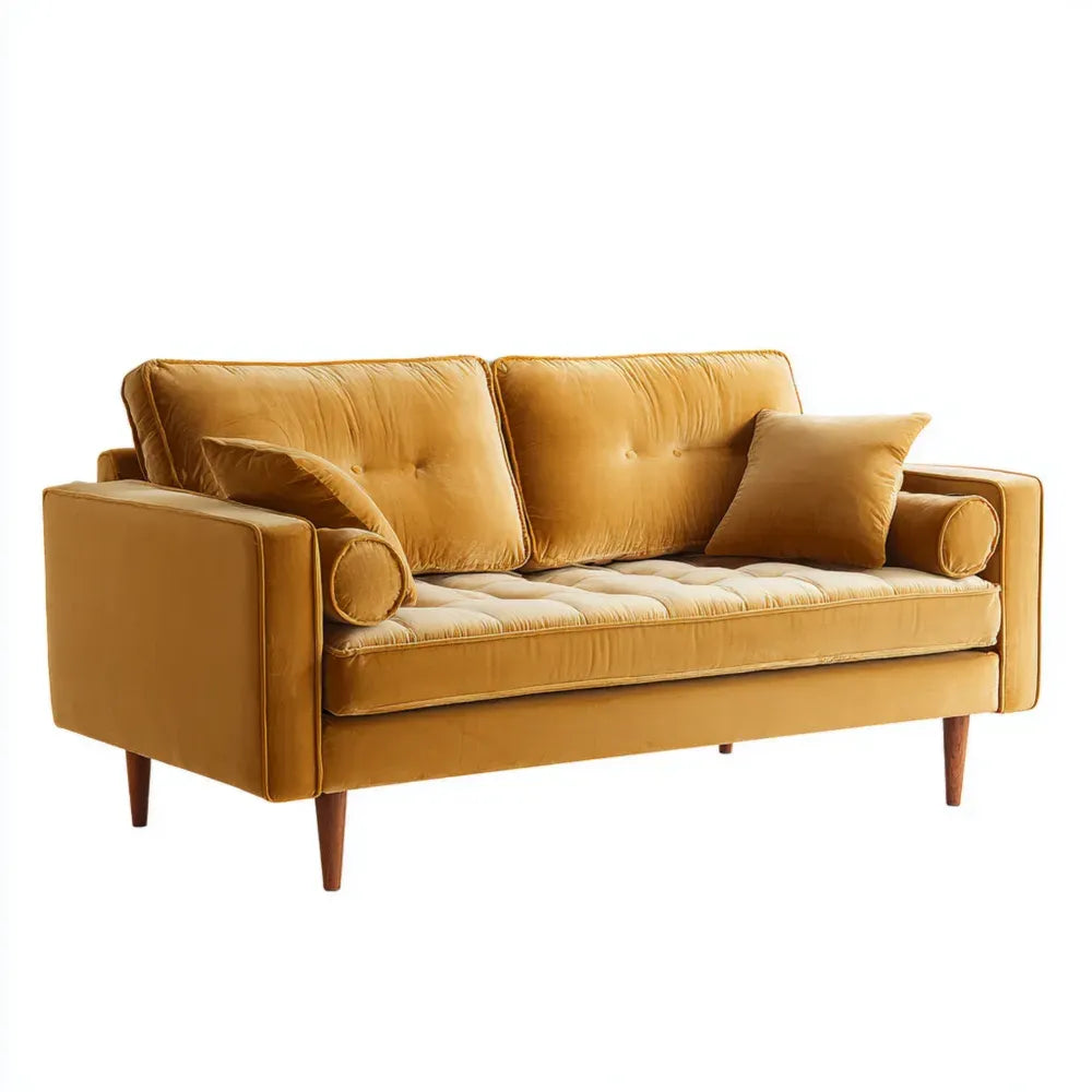 Three-Seater Sofa Velvet Upholstery 190x85x75 cm – Mustard Yellow – Mid-Century Modern