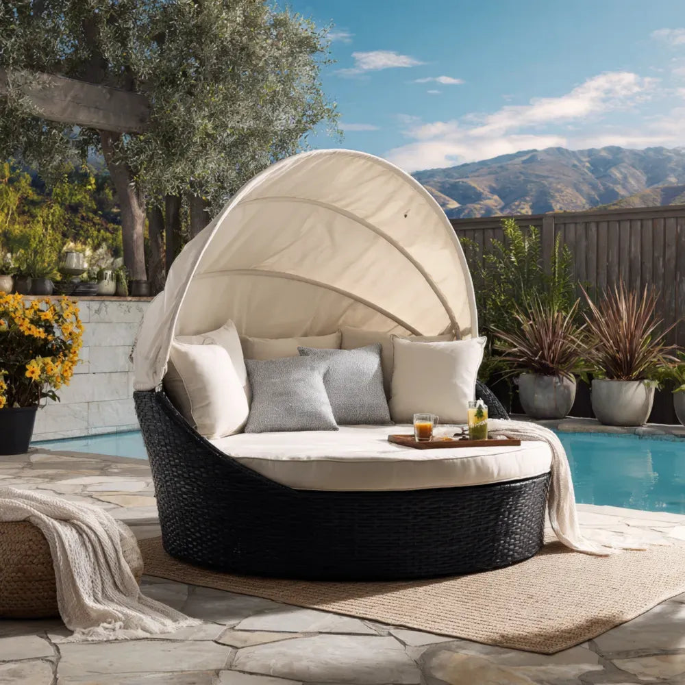 Patio Recliner Rattan 180x180x146 cm - Beige - Canopy Design