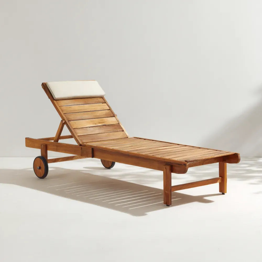 Outdoor Wooden Adjustable Patio Recliner 200x60x35 cm - Teak