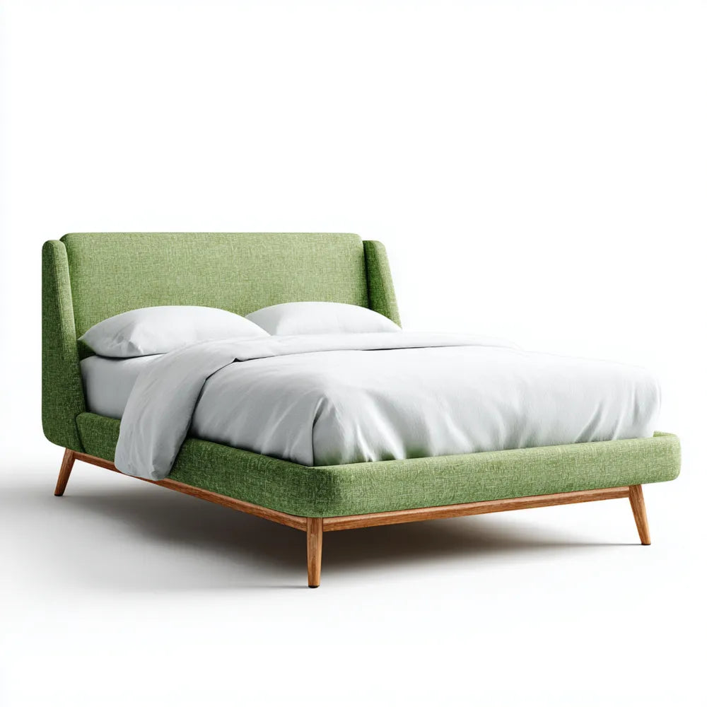 Double Bed 200x150x100 cm - Upholstered Fabric Green - Modern Style