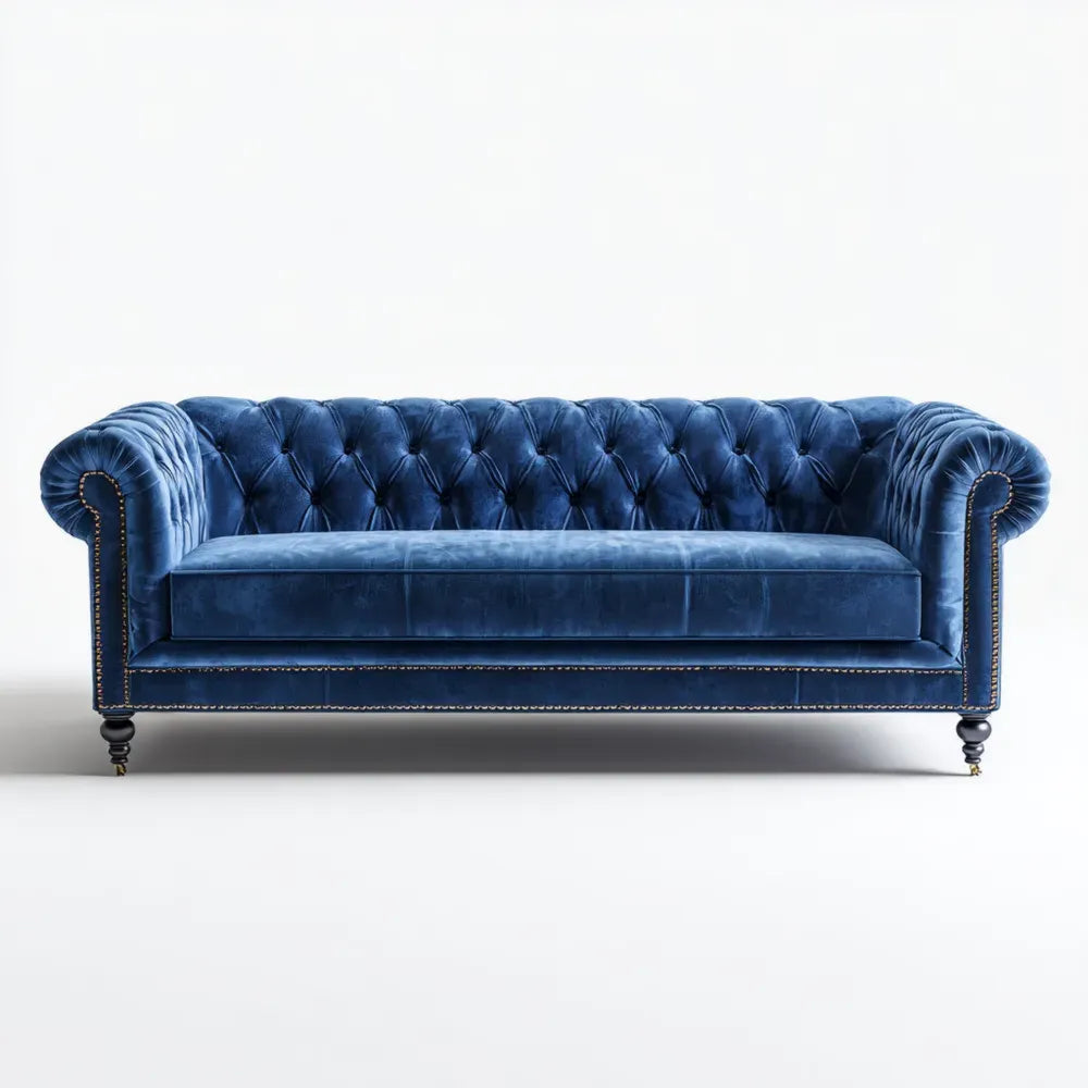 Chesterfield Sofa Set Velvet Upholstered 220x90x75 cm - Blue