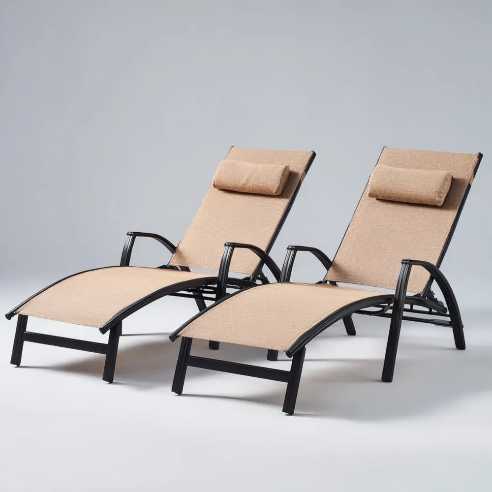 Outdoor Patio Recliner Set 190x60x35 cm - Metal Frame Beige Fabric - Modern Design