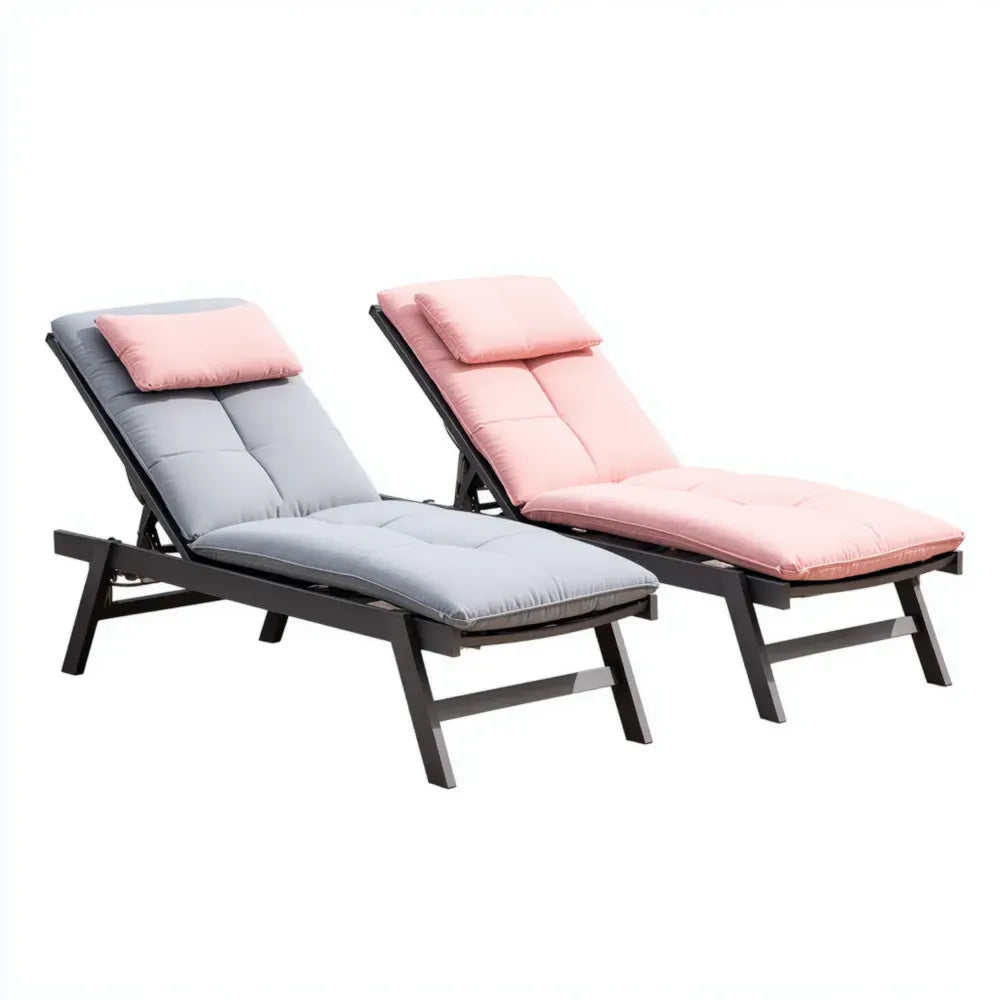 Modern Style Patio Recliners 190x65x30 cm Adjustable Cushioned - Pink/Gray