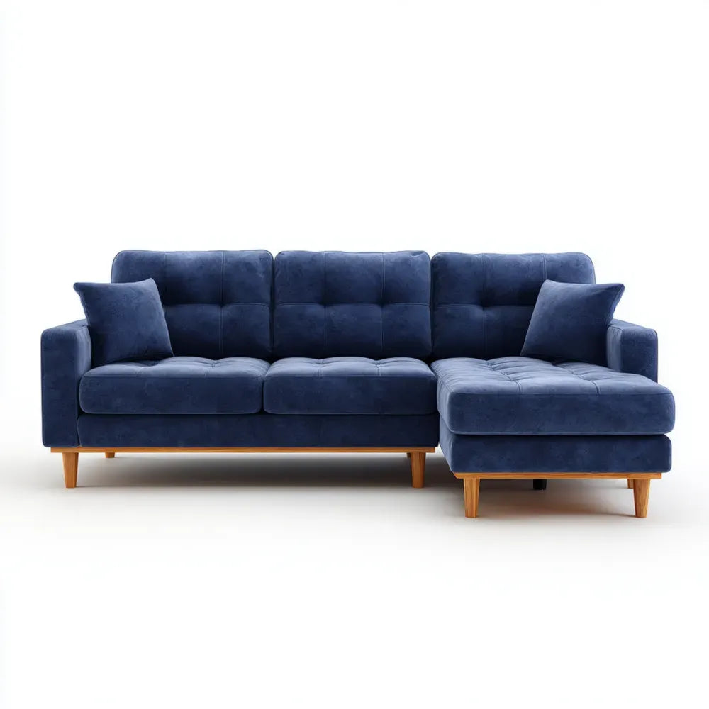 Sectional Sofa Velvet Upholstery 220x150x85 cm - Navy Blue - Modern Style