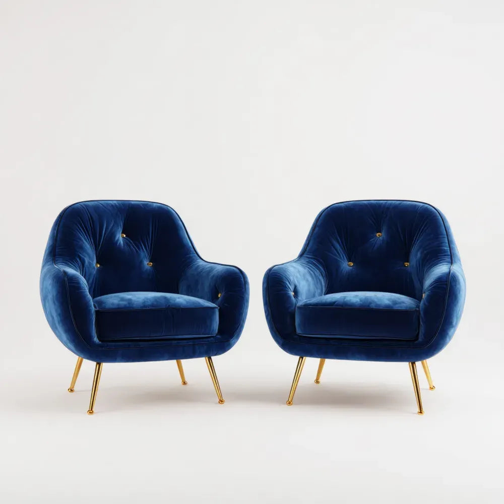 Velvet Armchair Set 90x80x75 cm - Blue - Modern Design