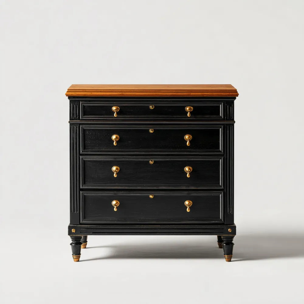 Classic Style Chest of Drawers 85x40x90 cm - Black/Gold