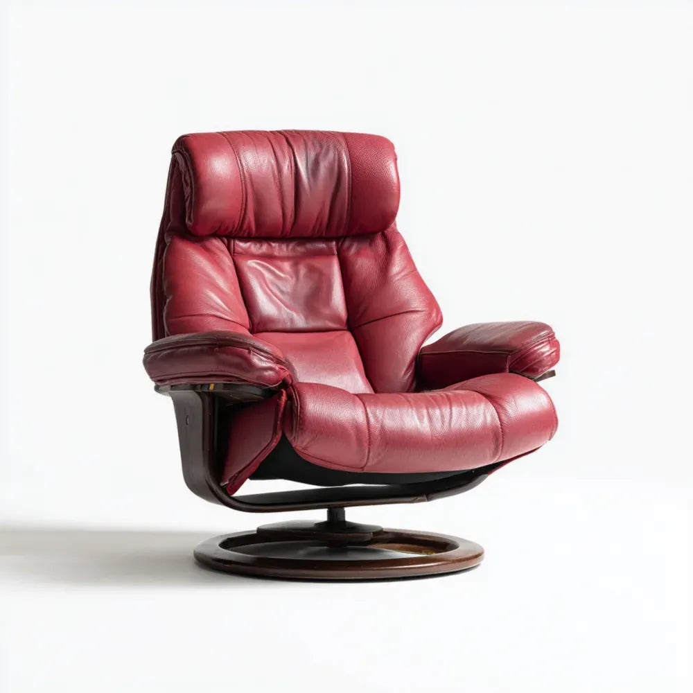 Recliner Armchair Leather 85x90x100 cm - Red - Swivel Design