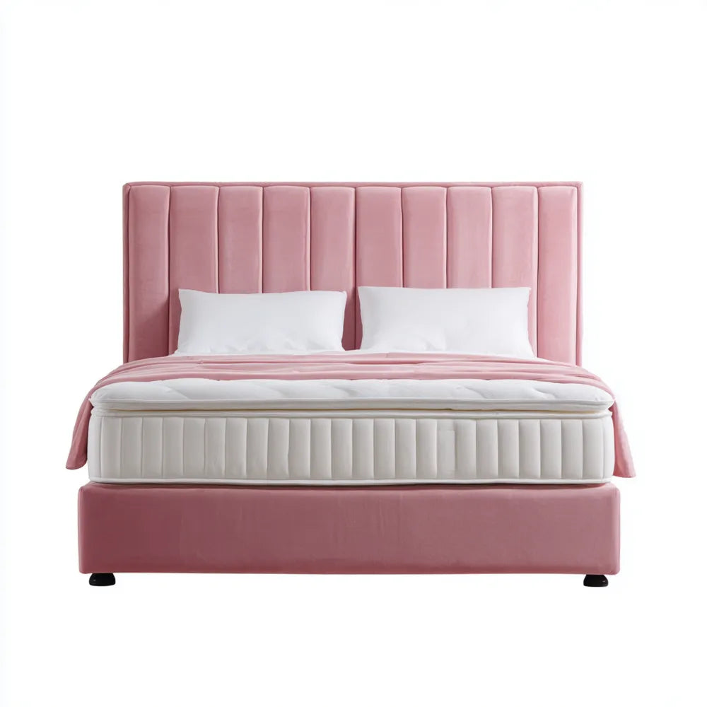 Double Bed Velvet Upholstery 200x180x120 cm - Pink - Contemporary Design
