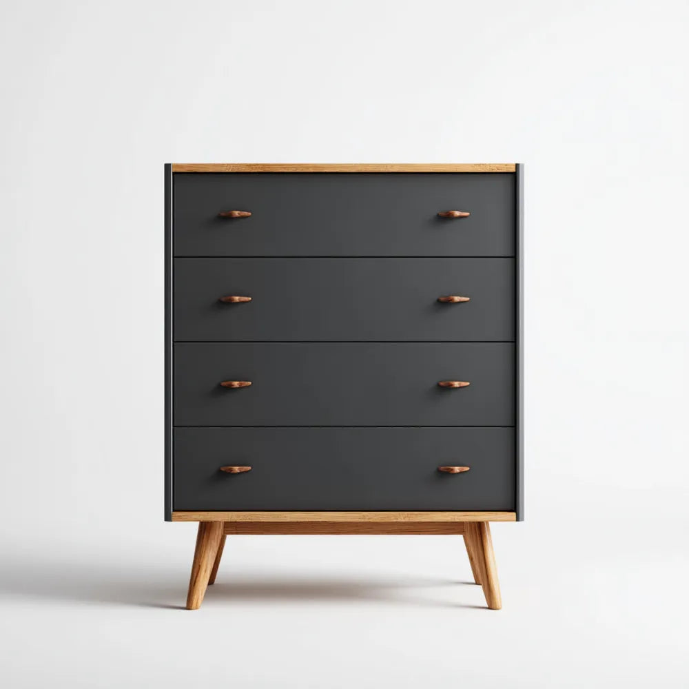 Chest of Drawers 80x45x100 cm - Black/Natural Wood - Mid-Century Modern