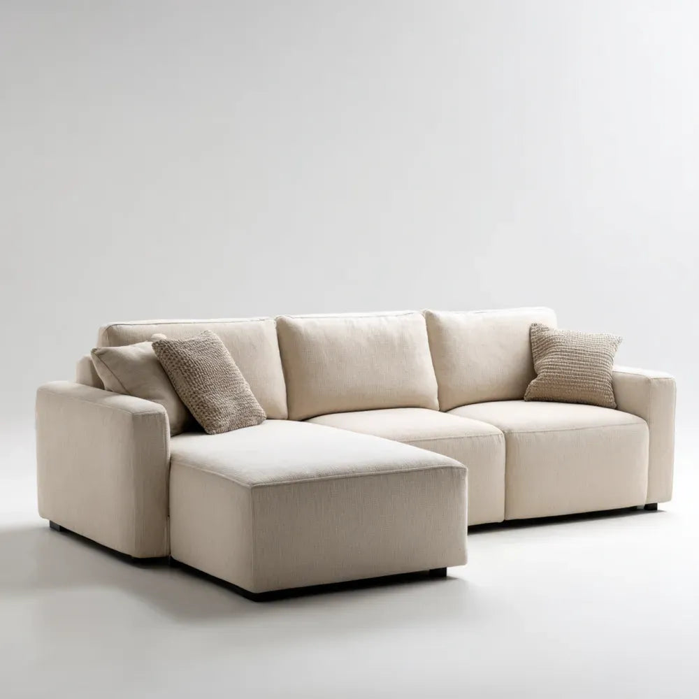 Sectional Sofa Linen Upholstery 280x160x85 cm - Beige - Modern Design
