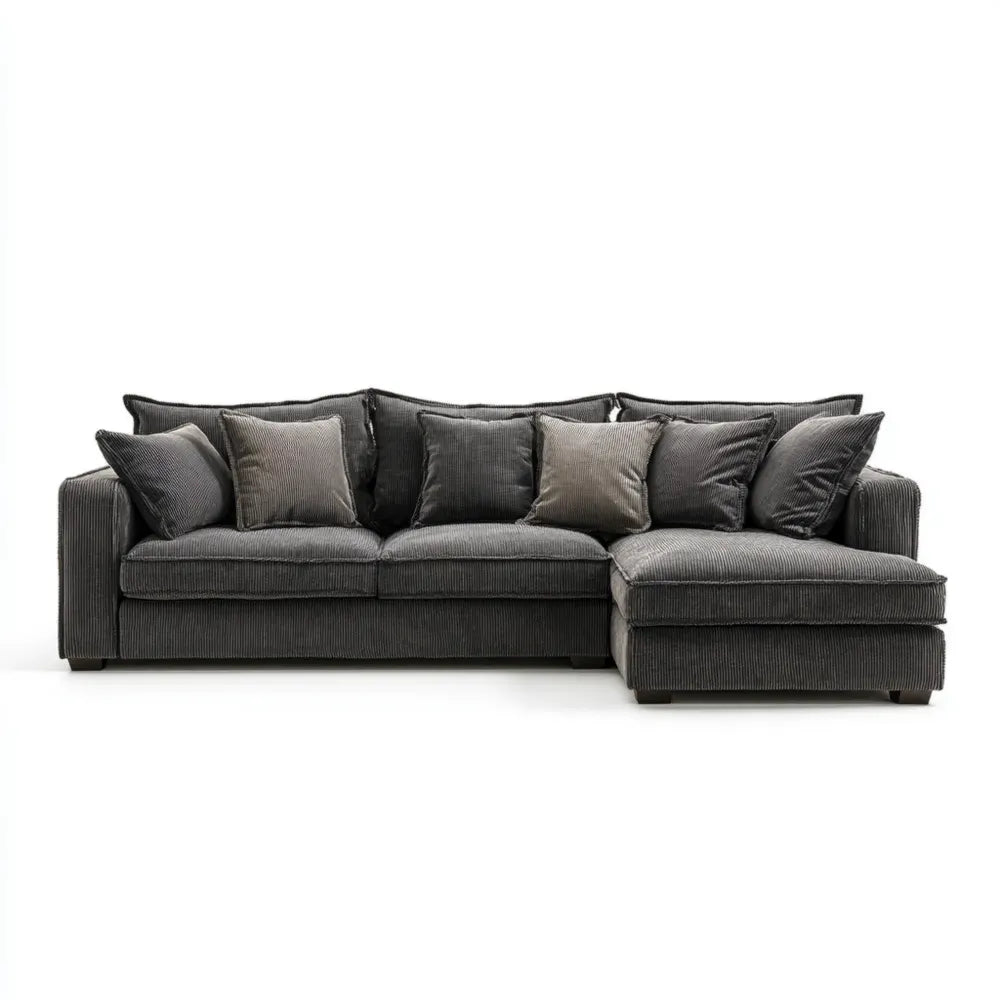 Sectional Sofa Set Corduroy 250x150x85 cm - Dark Gray - Contemporary Design