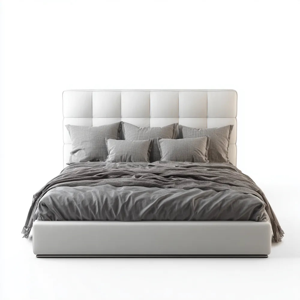 Double Bed Upholstered Leather 200x160x120 cm - White - Modern Design