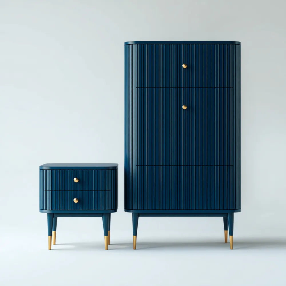 Chest of Drawers Set - Wood 100x45x150 cm & 60x45x60 cm Navy Blue - Modern Style